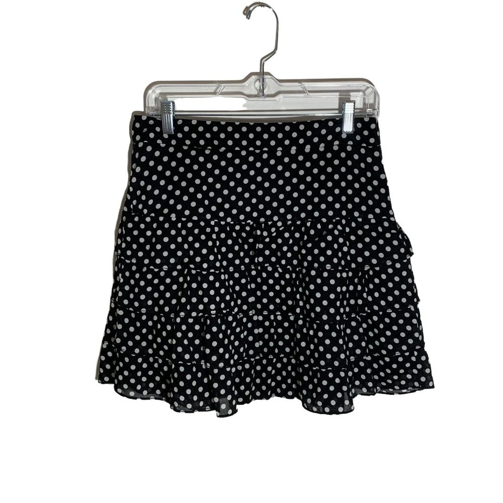 Ann Taylor -- Loft 100% Cotton Tiered Peplum Black/White Polka Dot Skirt Size 6 - Picture 2 of 7